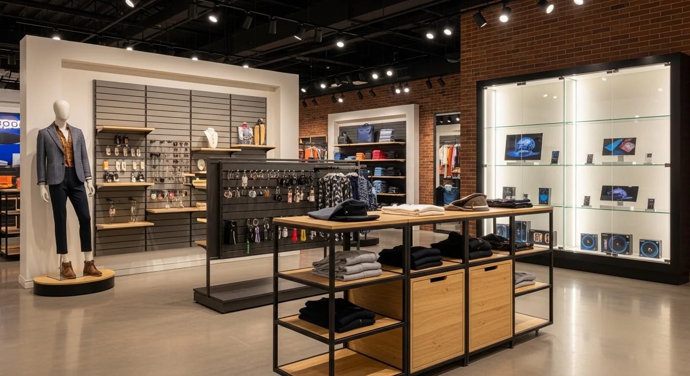 modern retail display cases in a luxury store