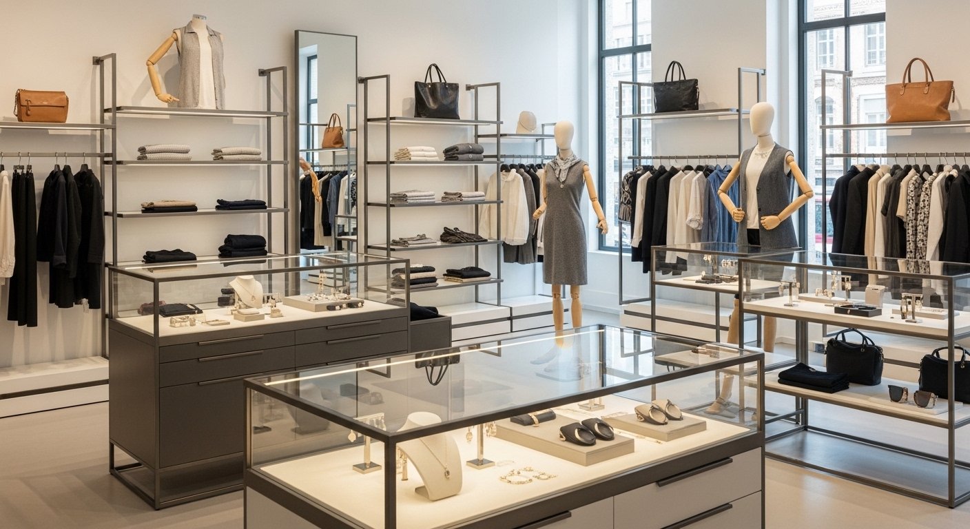 retail store interior with bright lighting and matte finish fixtures