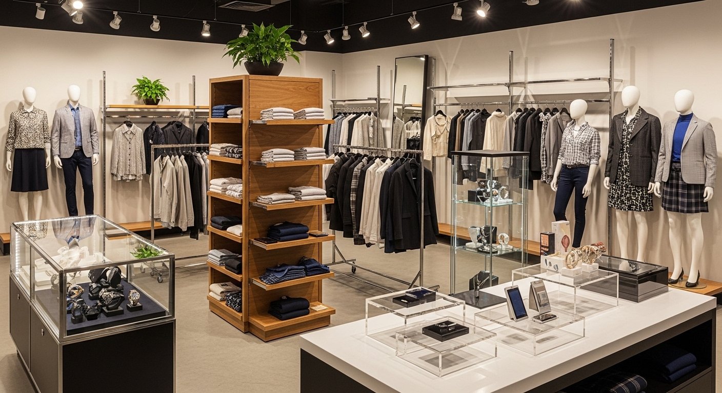 Quality Display Fixtures High-quality retail display fixtures in a modern store